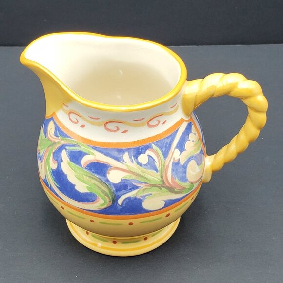 Pfaltzgraff Villa della Luna Creamer Gold Blue Green Floral Creamer - Picture 2 of 7